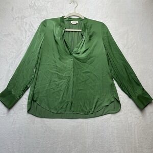 Zadig & Voltaire Tink Satin Blouse Womens XS Green Split V-Neck Long Sleeve